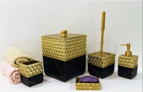 Beyler 5'Li Piramit Banyo Seti Siyah-Altın 1BNY-21054-ALT