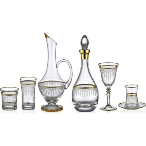 Kcd Efruz Altın 61 Parça Cam Sofra Sunum Çeyiz Seti Su Bardak Takımı