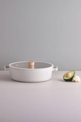 NEOFLAM Fika Cam Kapaklı Alüminyum Döküm Sığ Tencere 30 cm D-NEOF230L