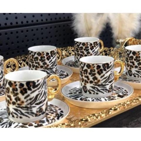 Acar Leopar Desen Porselen Kahve Fincan Takımı 9642-L2