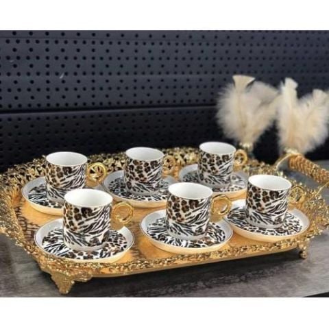 Acar Leopar Desen Porselen Kahve Fincan Takımı 9642-L2