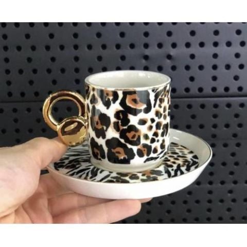 Acar Leopar Desen Porselen Kahve Fincan Takımı 9642-L2