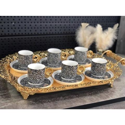 Acar Leopar Desen Porselen Kahve Fincan Takımı 9642-L3