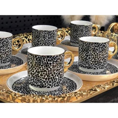 Acar Leopar Desen Porselen Kahve Fincan Takımı 9642-L3