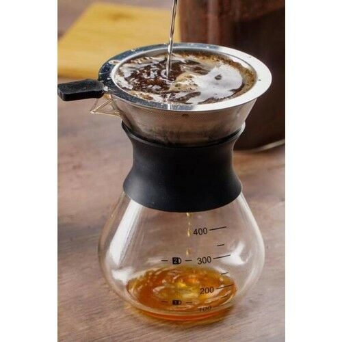 Acar Metal Süzgeçli 400ML Cam Kahve Demlik ACR-AC-011135