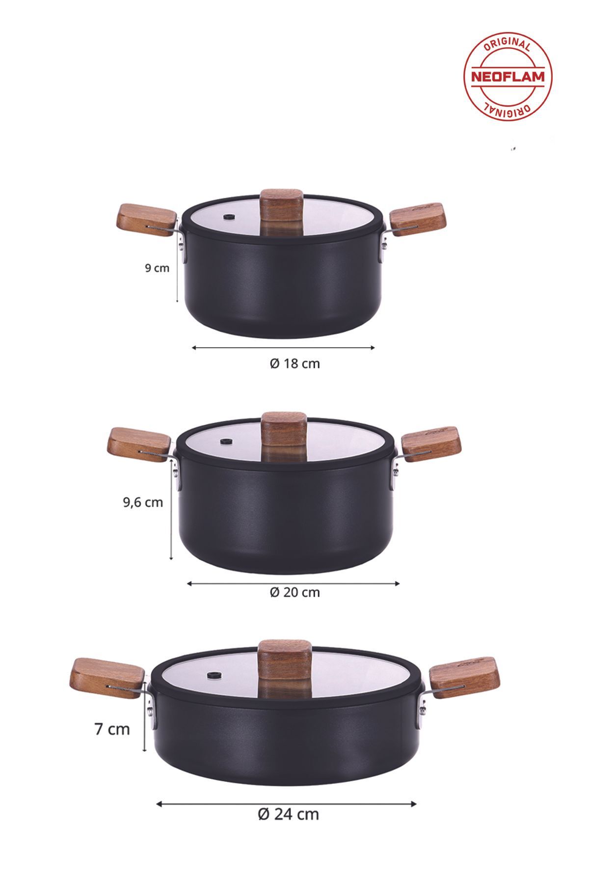 NEOFLAM Bien Black 10 Parça Indüksiyonlu Tencere Tava Seti Akasya Ağacı Sap Ve Kulplu