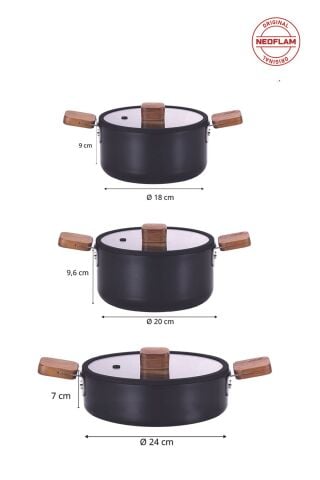 NEOFLAM Bien Black 10 Parça Indüksiyonlu Tencere Tava Seti Akasya Ağacı Sap Ve Kulplu